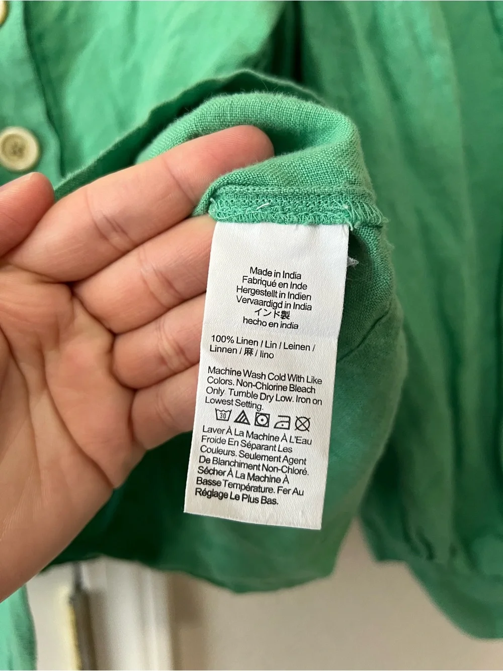 J.Crew Green 100% Linen Button Front Puff Sleeve Blouse Top Small BG249